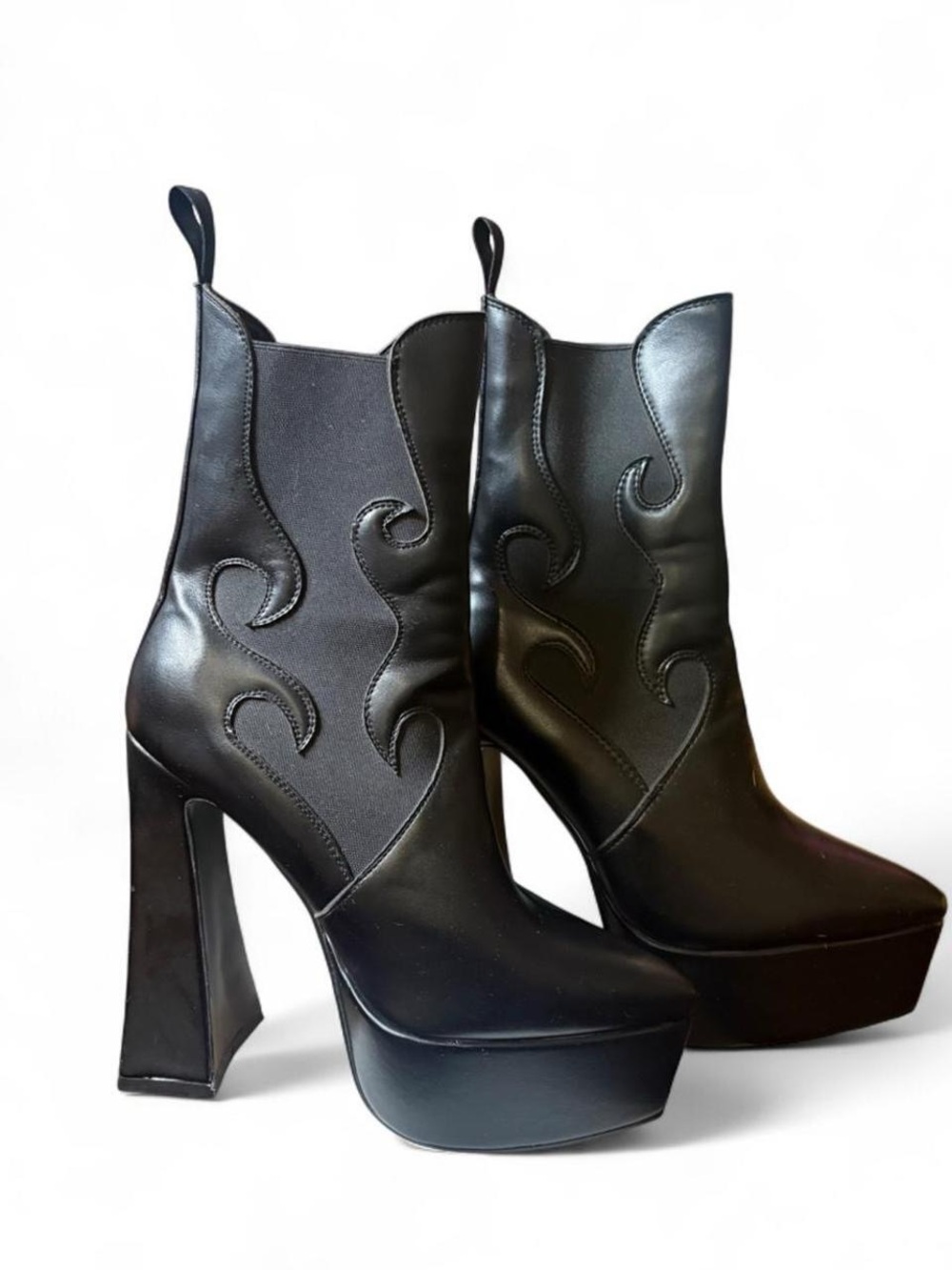 Lamoda Black Platform Western-Inspired High Heel Ankle Boots